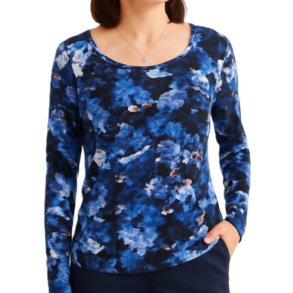 Simply Vera Vera Wang Womens Blue Long Sleeve Knit Blouse Top Size PL Stretch